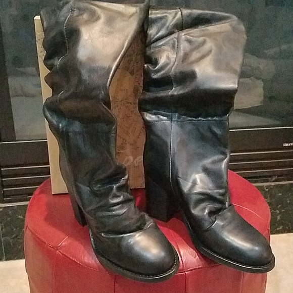 Free People Collection Elle Knee High Boots Black Leather Slouchy Sz 37 & 39 NWT - Picture 6 of 16